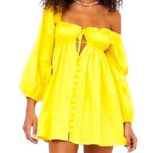 For Love & Lemons Sierra Babydoll Dress Yellow Medium